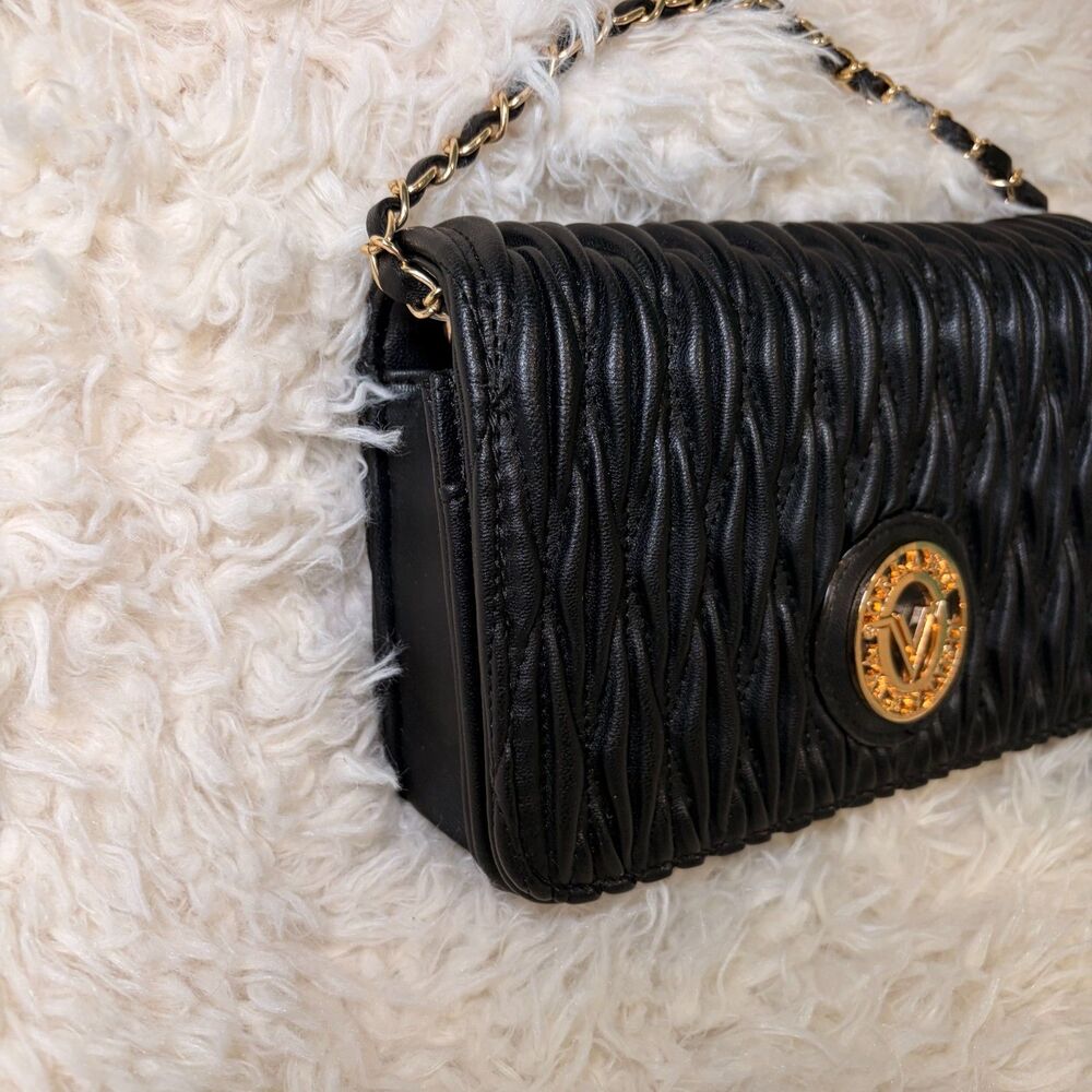 NWT Valentino Orlandi Black Crossbody Bag Wavy Quilted Wallet Gold Chain Strap - Picture 10 of 12
